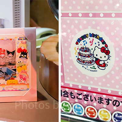 「キャラクターボートライドフォト」(左)、「フェイスシール」のサンプル(右)