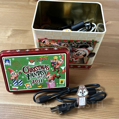 ディズニーお菓子缶活用法⑥：充電コード入れ