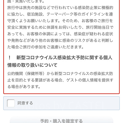 同意するにチェックを入れて「予約・購入を確定する」