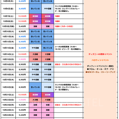 2023年10月の混雑カレンダー