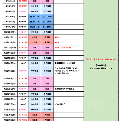 2025年10月のディズニー混雑予想カレンダー