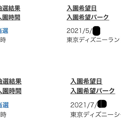 ディズニーチケットの抽選結果