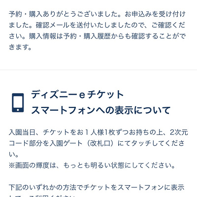 ディズニーチケット購入完了画面