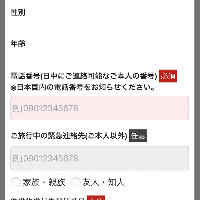 お客さま情報の入力（JAL）