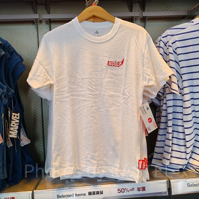 香港ディズニーマーベルグッズ：アイアンマン＆マーベルロゴ白Ｔシャツ