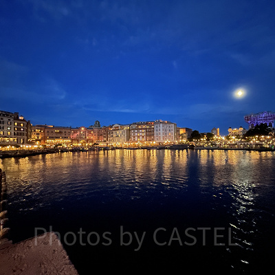 メディテレーニアンハーバーの反対側から見えるホテルミラコスタ