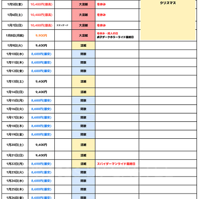 2024年1月USJ混雑カレンダー