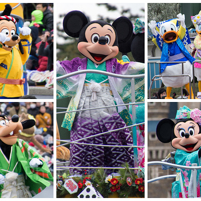 お正月の和装姿のディズニーキャラクター