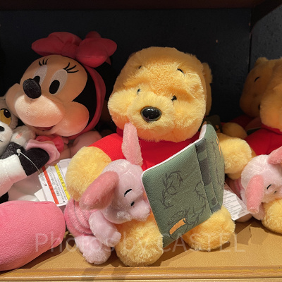 絵本を読むプーさんとピグレットのぬいぐるみ