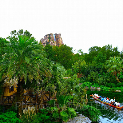 上海ディズニー：トレジャーコーブエリアから撮影したアドベンチャーアイルの風景