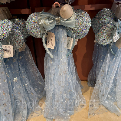 上海ディズニーカチューシャ:エルサのベール付きスパンコールカチューシャ