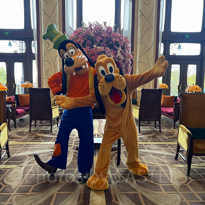 上海ディズニーランドホテル:ロビーでグーフィーやプルートなどがグリーティングをしていることも
