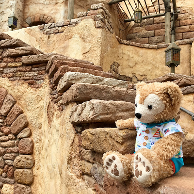 アラビアンコーストの石壁とダッフィーの毛色がとっても合います