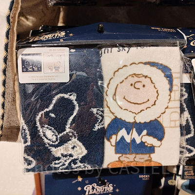 ユニバクリスマスグッズ2024：ミニタオルセット（冬服スヌーピー&チャーリー）