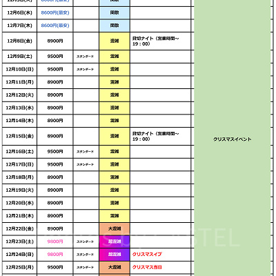 2023年12月のUSJ混雑カレンダー