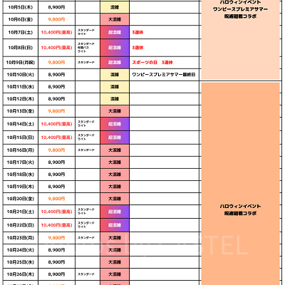 2023年10月のUSJ混雑カレンダー