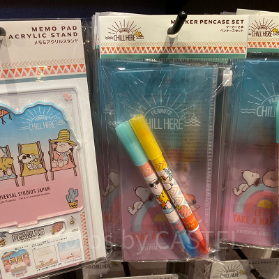 USJスヌーピー夏グッズ/マーカーペン2本セットペンケース付き