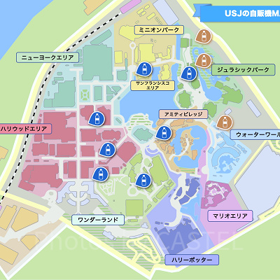 USJ内の自販機MAP（地図）