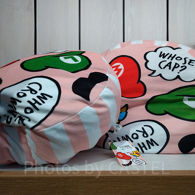 総柄×ピンクストライプ柄クッション