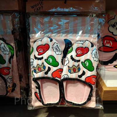 総柄×ピンクストライプ柄スリッパ