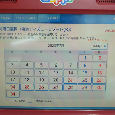  ディズニーチケットの購入画面（ローソン）