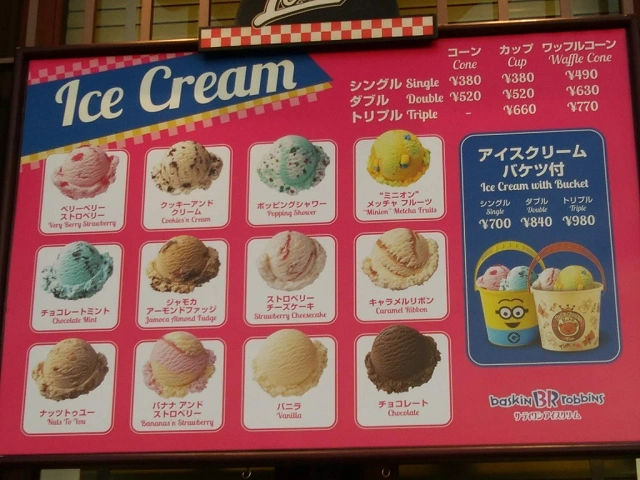 アイスクリームメニュー表 キャステル Castel ディズニー情報