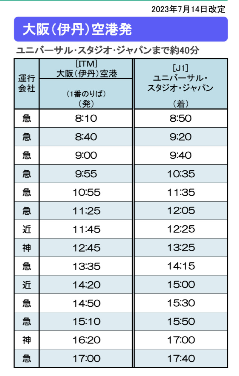 伊丹空港からUSJのバス時刻表（2023年7月14日〜）| キャステル | CASTEL ディズニー情報