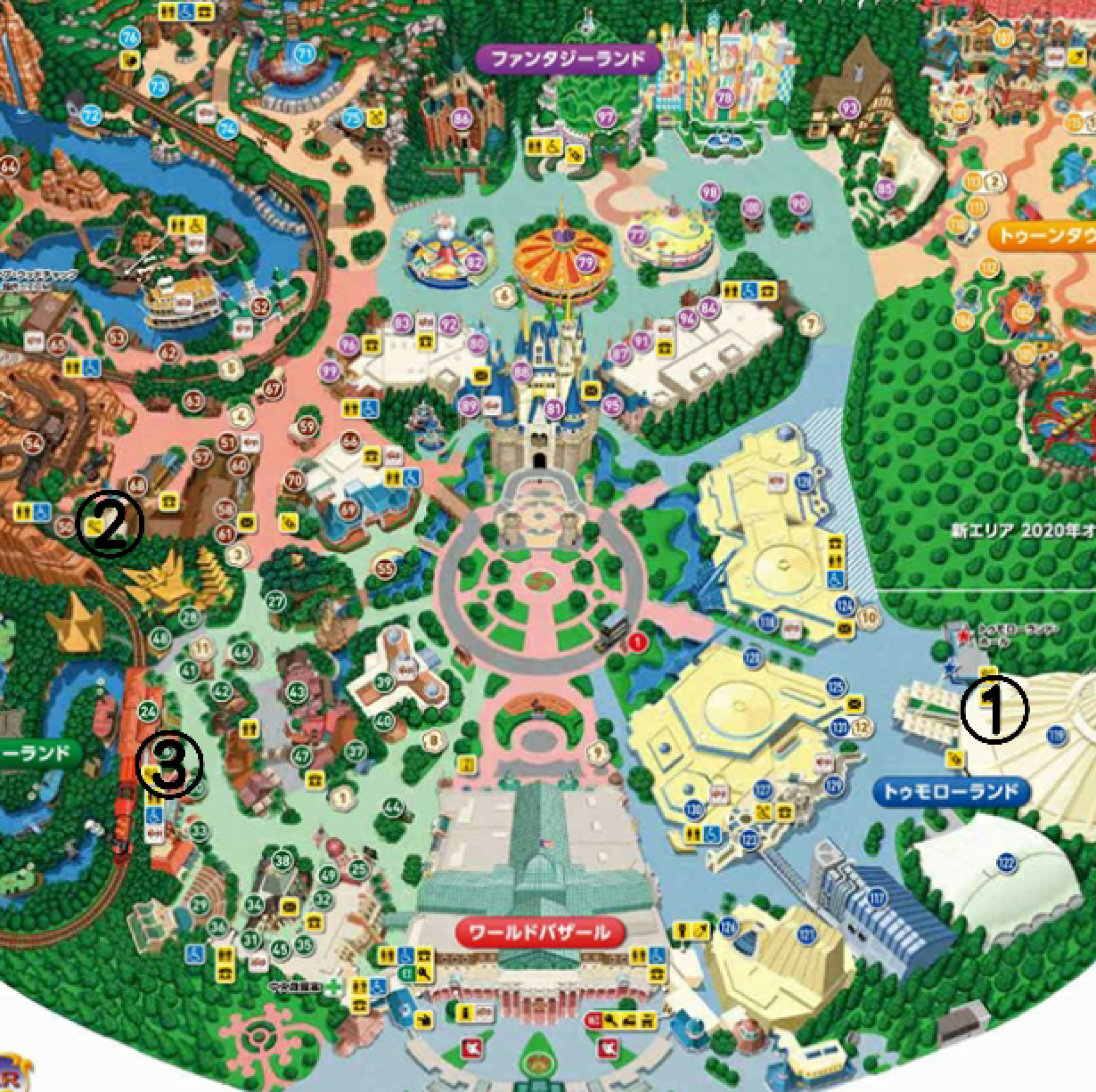 パーク内の喫煙所の地図 キャステル Castel ディズニー情報