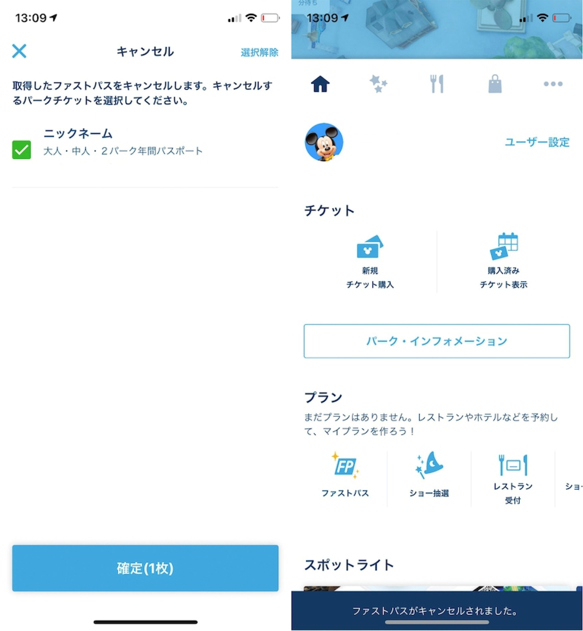 キャンセルするパークチケットを選択し キャンセルを確定する キャステル Castel ディズニー情報