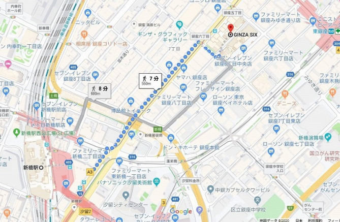 新橋駅から銀座シックスまでの行き方