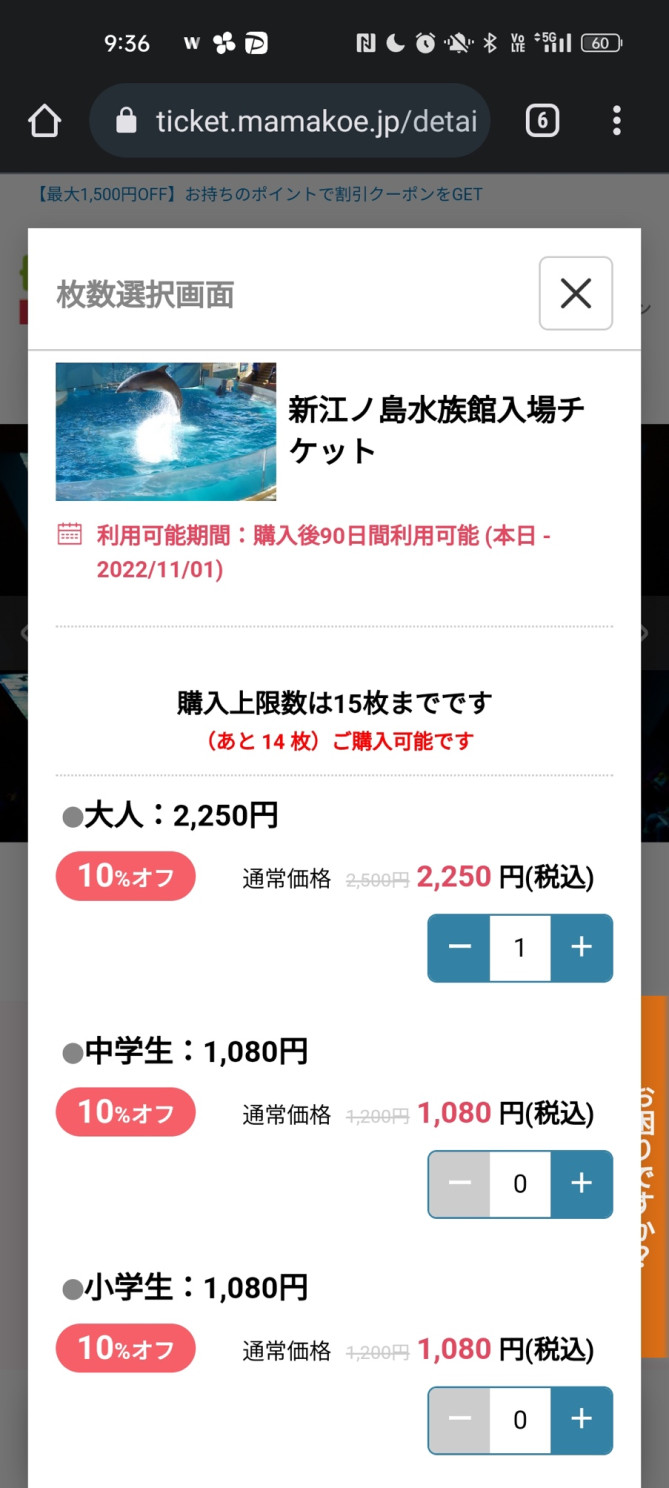 購入したいチケット枚数を選択