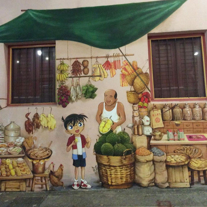 チャイナタウンの壁画アート