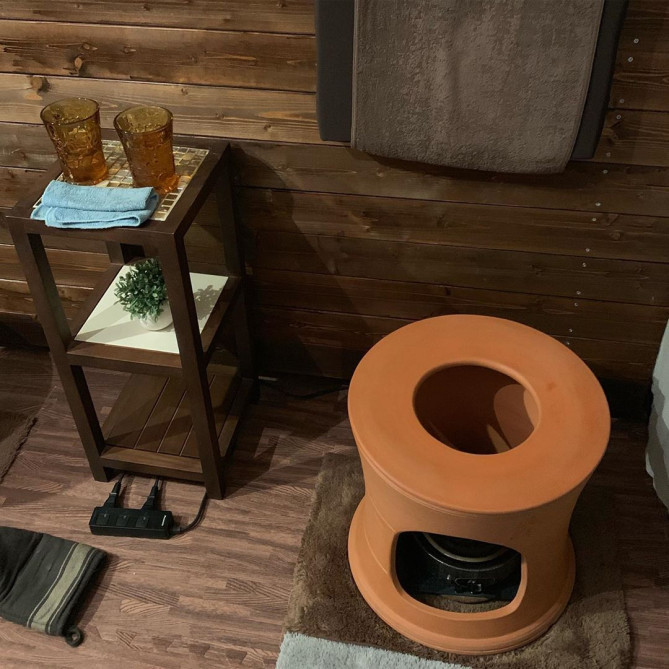 よもぎ蒸し専用のイスに乗って下からスチームを当てます