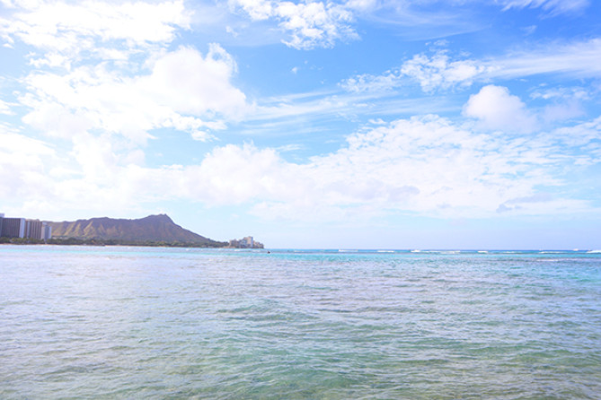 ダイヤモンドヘッドとワイキキの海