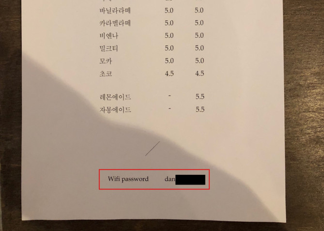 カフェのメニューに書かれたWi-Fiパスワード
